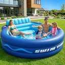Inflatable Pool with Seats and Headrest,Oversized Thickened Large Blow Up Pool for Audlt,Inflatable Backyard Pools for Adult,Durable Swim Center Inflatable Family Lounge Pool 90"90"20"-Navy