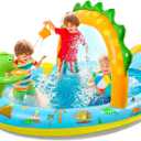 SULIFEEL Dinosaurs Inflatable Play Center Kiddie Pool with Slide and Sprinkler for Children, 96''x59''x39'' Baby Pool for Backyard and Garden