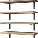 WOPITUES Wood Floating Shelves Set of 6, Shelves for Wall Decor, Farmhouse Shelf for Bedroom, Bathroom Storage Shelves, Book Shelves for Living Room - Rustic Brown (16.5 Inch)