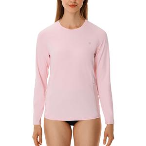 HODOSPORTS Rash Guard for Women UPF 50+ Swim Shirt with Pockets Sun Protection Shirts Lightweight Long Sleeve (Pink, L)