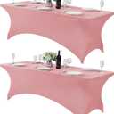 Hezuzo 2Pack Spandex Table Cover for 8FT Table Universal Fitted Stretch Tablecloth for Party, Banquet, Wedding and Events-Dusty Pink