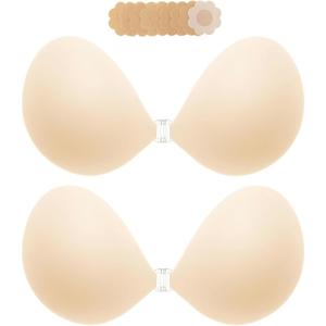 MITALOO Adhesive Bra Sticky Strapless Invisible Push up Bras Silicone Backless Nipple Cover for Women (Cream)