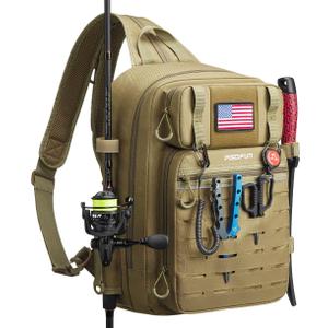 Piscifun Fishing Backpack Tackle Bag with 2 Rod Holders, Multi-Compartment Storage, MOLLE System, Water-Resistant Lightweight Outdoor Pack