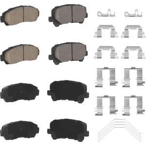 Front Rear Ceramic Disc Brake Pads Set for Honda Odyssey 2011 2012 2013 2014 2015 2016 2017 8PCS (With Hardware)