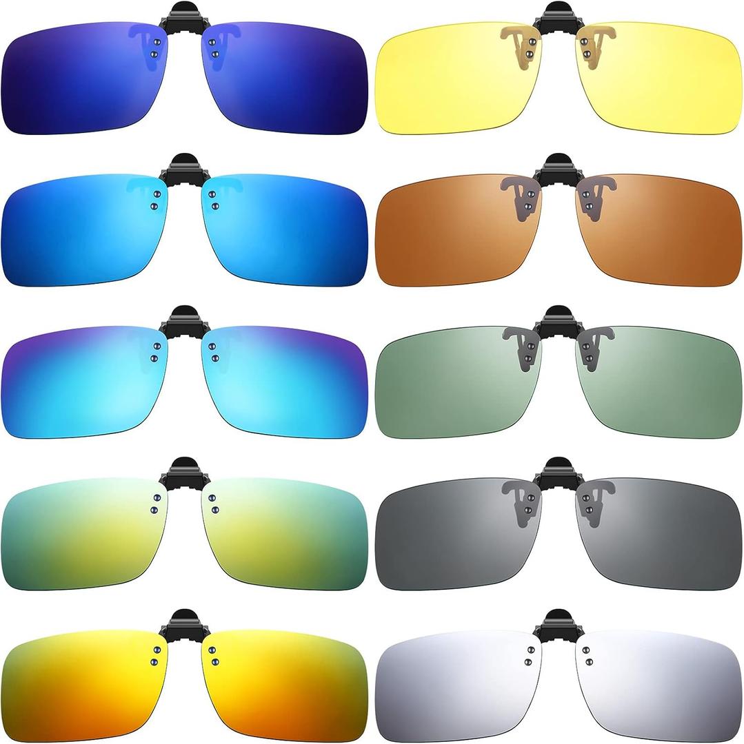Weewooday 10 Pieces Polarized Clip-on Sunglasses Rimless Sunglasses for Women Men (Bright Colors, Large)