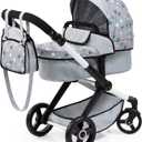 Bayer Design Dolls: Pram Xeo - Grey, Pink, Stars - Includes Shoulder Bag, Fits Dolls Up to 18', Convertible to A Pushchair, Adjustable Handle & Swivel Front Wheels, Accessory for -Plush Toys, Ages 3+