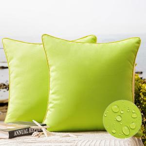Phantoscope Pack of 2 Outdoor Waterproof Throw Pillow Covers with Contrast Piping, Decorative Square Cushion Case Patio Pillows for Couch Tent Sunbrella, Lime Green 20x20 inches