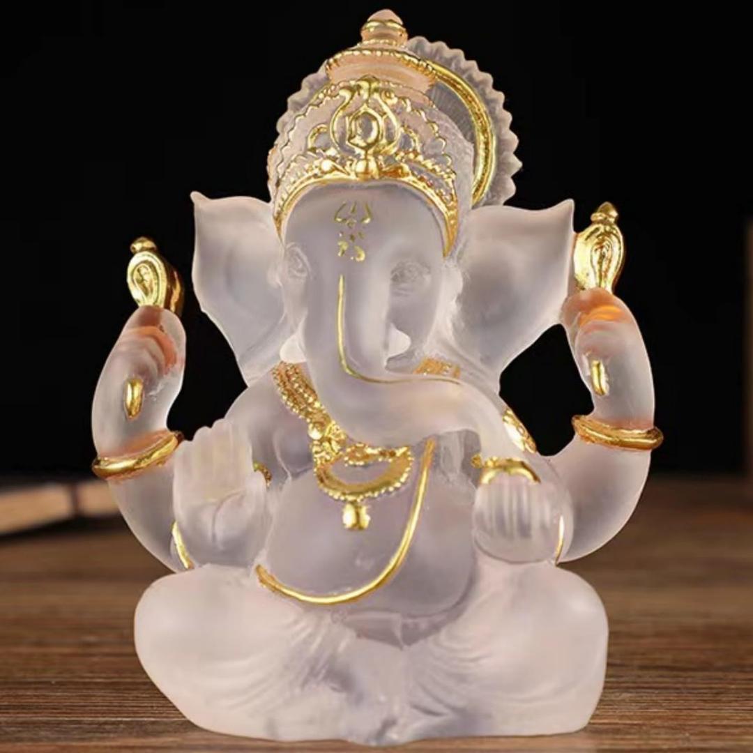 Yahu Lando Indian God Lord Ganesha Statue, White Lmitation Glass Hindu Elephant Statue Ganpati Idol Buddha Sculptures, Hindu Gift, Home Temple Mandir Meditation Yoga Room Decor 5.5"
