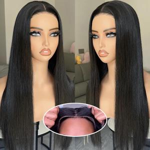 BLL Synthetic Lace Front Glueless Wig, Pre Plucked Pre Cut 6x4.5 Lace Easy to Wear Put on and Go 1B Black Long Straight Wigs for Black Women Beginner Friendly (26)