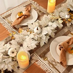 Waipfaru 5.8ft Thanksgiving Garland with Lights Clearance Mantle Fireplace Garland with Pumpkins Berries for Home Indoor Outdoor Porch Thanksgiving Table Centerpieces Decorations