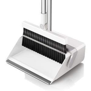 Broom with Dustpan Combo Set,UOEOS One-Sweep Clean,Pet Hair Removal Broom with Self-Cleaning Double-Layer Teeth,High Density Broom and Windproof Dustpan for Indoor&Outdoor (Gray)