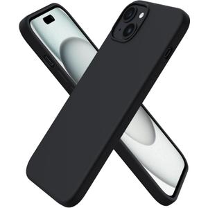 ORNARTO Compatible with iPhone 15 Plus Case 6.7", Slim Liquid Silicone 3 Layers Full Covered Soft Gel Rubber Cover Protective Phone Case with Anti-Scratch Microfiber Lining-Black