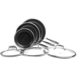 6-Piece Frying Pan Set, 8, 10 and 12 inch Frying Pans, Hybrid Nonstick 18/10 Stainless Pans with Lid, Even &Fast Heating, Compatible with Induction all Cooktop, Dishwasher Oven Safe, Easy Clean