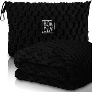 BOACAY Packable Travel Blanket for Airplane, Car - Compact Office Blanket - Portable Pillow for Adults, Kids with Case, Luggage Sleeve, Backpack Clip (Single, Black)