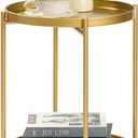 2-Tier Round End Side Table, Small Metal Side Table with Removable Tray, Folding Accent Tables for Living Room, Balcony, Nightstand for Bedroom, Outdoor Tables for Patio, Gold
