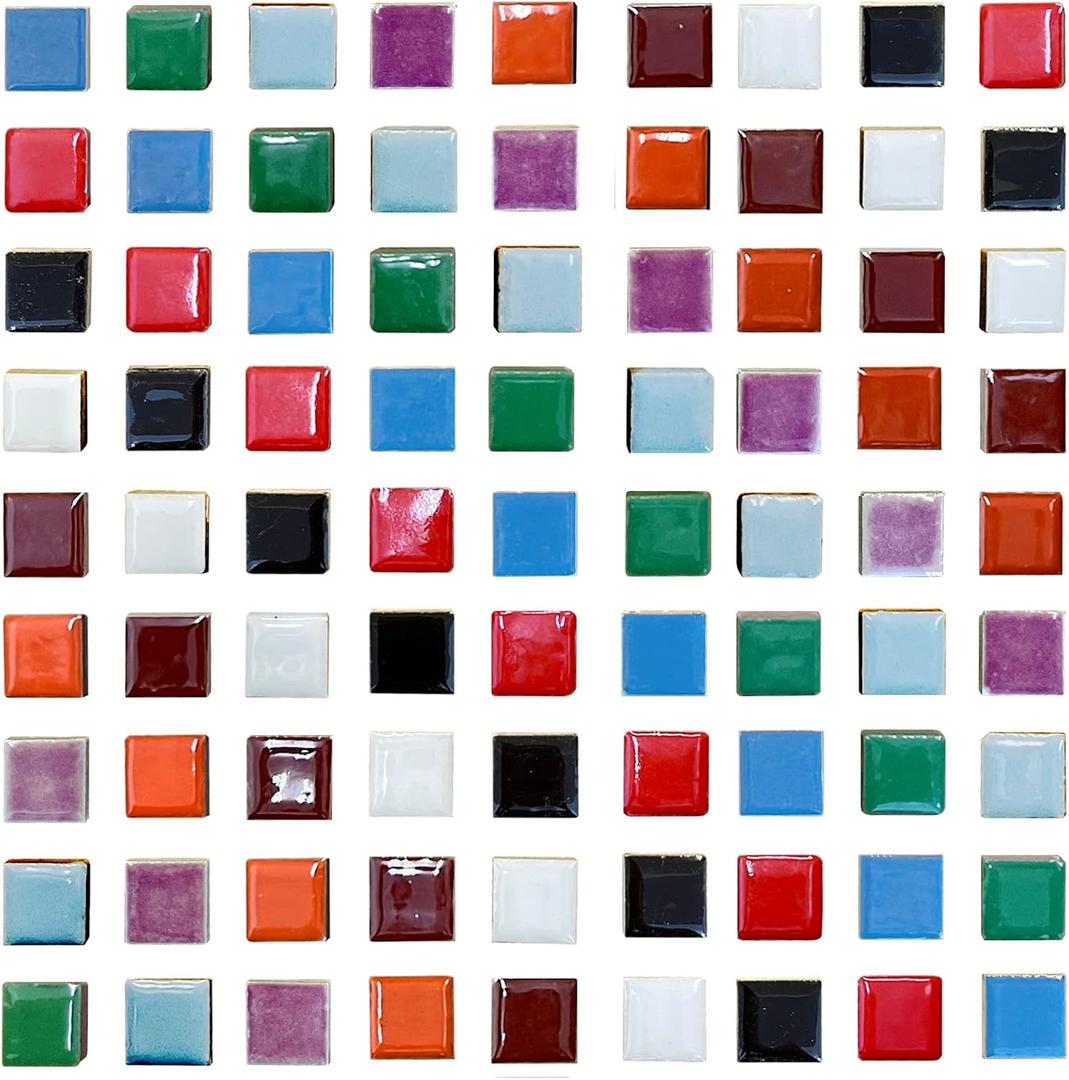 100 Pieces Ceramic Mosaic Tiles, 3/5" Square Shapes, Stained Colors, Ceramic Tiles Supplies for Crafts, Beginner Mosaic Project, Stepping Stones Decor - Mix Color