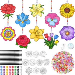 Dunzoom 30 Set Spring Craft Kit Suncatchers Kit Spring Flower DIY Suncatchers Craft Kit Make Your Own Suncatcher Paint Floral Sun Catcher Ornaments for Spring Art Craft Painting Activity