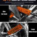 YeewayVeh 3PCS Quick Car Wheel Brush Kit, 2-Size 360 Bendale Rim Cleaner Brushes, Boars Hair Detailing Brush, Fast Scratch-Free Cleaning for Car Wheels, Motorcycle, Orange