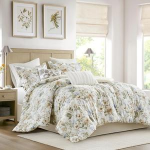 Harbor House King Comforter Set Watercolor Floral Print, 300TC Sateen Cotton Comforters, All Season Oversized Comforter, Shams, Bed Skirt, Dcor Pillows, King, Multi, 6 Piece