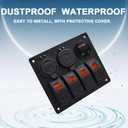 Red 4 Gang Marine Waterproof Boat Switch Panel Aluminium Panel with 12V Voltmeter Type-C and QC3.0 USB Charging Socket Rocker Witch Panel for Car Boat