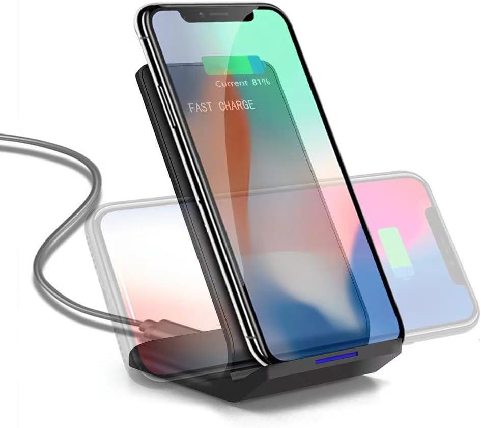 Wireless Charging Station,15W Fast Wireless Charging Station with Sleep-Friendly Adaptive Light,Compatible with Samsung Galaxy, Google LG, etc（Black）