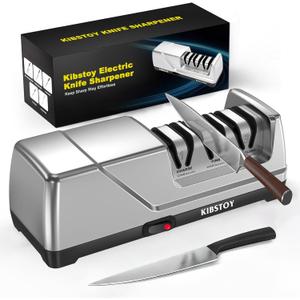 Knife Sharpener Electric, 3-Stage Professional Kitchen Sharpener with 100% Diamond Abrasive, 15° Precision Angle, Magnetic Dust Box, Fast Sharpening & Repair for Chef Knife, Paring Knife