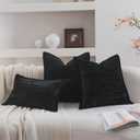 Neelvin Set of 2 Velvet Decorative Throw Pillow Covers 18x18 Inch Black Modern Luxury Cushion Covers Textured Pillow Cases for Living Room Home Decor Couch Sofa