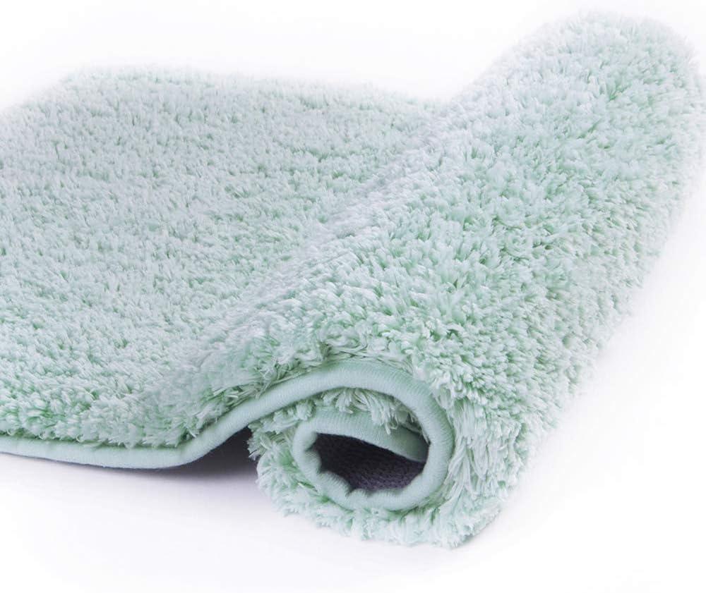 Walensee Non Slip Bath Mat, Aqua - Soft Microfiber Shaggy Mat (16 x 24) Water Absorbent, Thick Plush Mat for Shower and Bathroom, Machine Washable