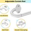 Wrap Around Blackout Curtain Rod 36-88 Inch (3-7.3 Ft), 5/8" Adjustable Curved Window Rod for Room Darkening, Modern Single Drapery Rod for Living Room Windows, Silver, 2 Pack