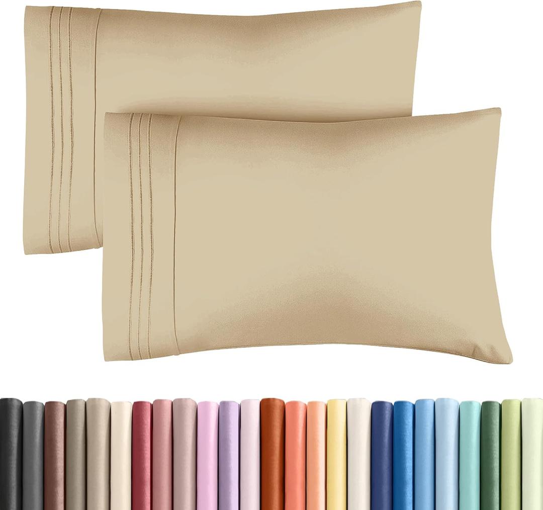2 x Standard Pillow Cases Set of 2 - Ultra-Soft Hotel Quality Pillowcase Covers - Comfy & Wrinkle Free - Stain and Fade Resistant - Machine Washable Pillow Protectors - 2 Piece Set - Standard Size Beige