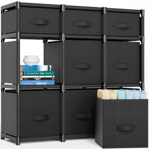 Mavivegue 9 Cube Storage Organizer, Closet Organizers and Storage, Cube Storage Shelf, Easy to Assemble with Storage Drawers, DIY Closet Cube Organizer for Living Room, Bedroom, Dorm Room-Black