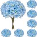 Hollyone 6 Pcs Blue Hydrangea Artificial Flowers Heads with Stems Silk Faux Hydrangea Blue Fake Flowers for Home Indoor Outdoor DIY Floral Wedding Flower Bouquets Kitchen Table Centerpiece Decor