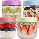 SHOWIN Overnight Oats Containers with Lids, Glass Jars with Lids 4 pcs, Candy, Wide Mouth Mason jars for Salad, Yogurt, Snacks, Meal Prep (10&16oz-4pc)