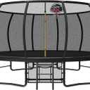 Lyromix 12 14 15 16FT Outdoor Trampolines for Kids and Adults, Pumpkin Trampolin with Curved Poles, Recreational Trampolin with Basketball Hoop and Safety Enclosure Net for Kids and Adults (Black)