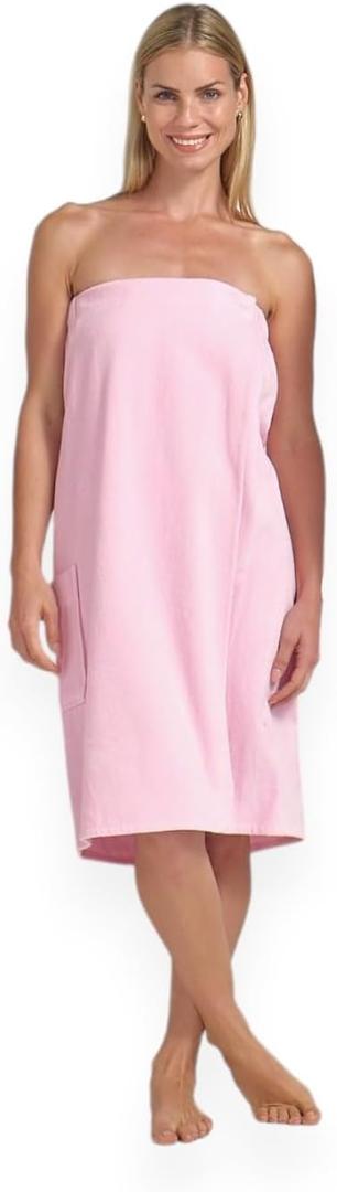 Boca Terry Womens Spa Wrap - 100% Cotton Spa, Shower, Bath and Gym Towel w Snaps, Towel Wrap for Women, Pink, Medium/Large