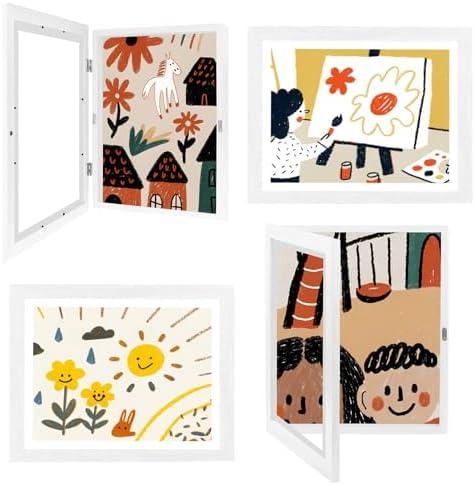 4-Pack Kids Artwork Frames 10x12.5 Front Opening Kids Art Frame for Wall Art work Picture Display Holds 50+ Pcs for Kids Drawings Changeable Frames for Kids' Artwork Storage and Display – White