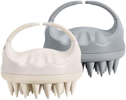 HEETA Hair Brush, Hair Growth Scalp Massager with Soft Silicone Bristles to Remove Dandruff, Relieve Itching & Relax Scalp, Shampoo Brush for Wet Dry Hair Care, Beige & Grey, 2 Count