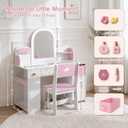 Leeshyah Wooden Kids Vanity Table and Chair Set with 3-Color Lighted Mirror