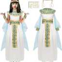 Cleopatra Costume for Kids Egyptian Costume Girls Dress Accessories Egypt Queen Outfits for Halloween Cosplay (Medium, Blue)