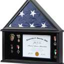 American Flag Case - Solid Wood Shadow Box, Fits 5x9.5 Flag, Black Finish - Includes Certificate Holder