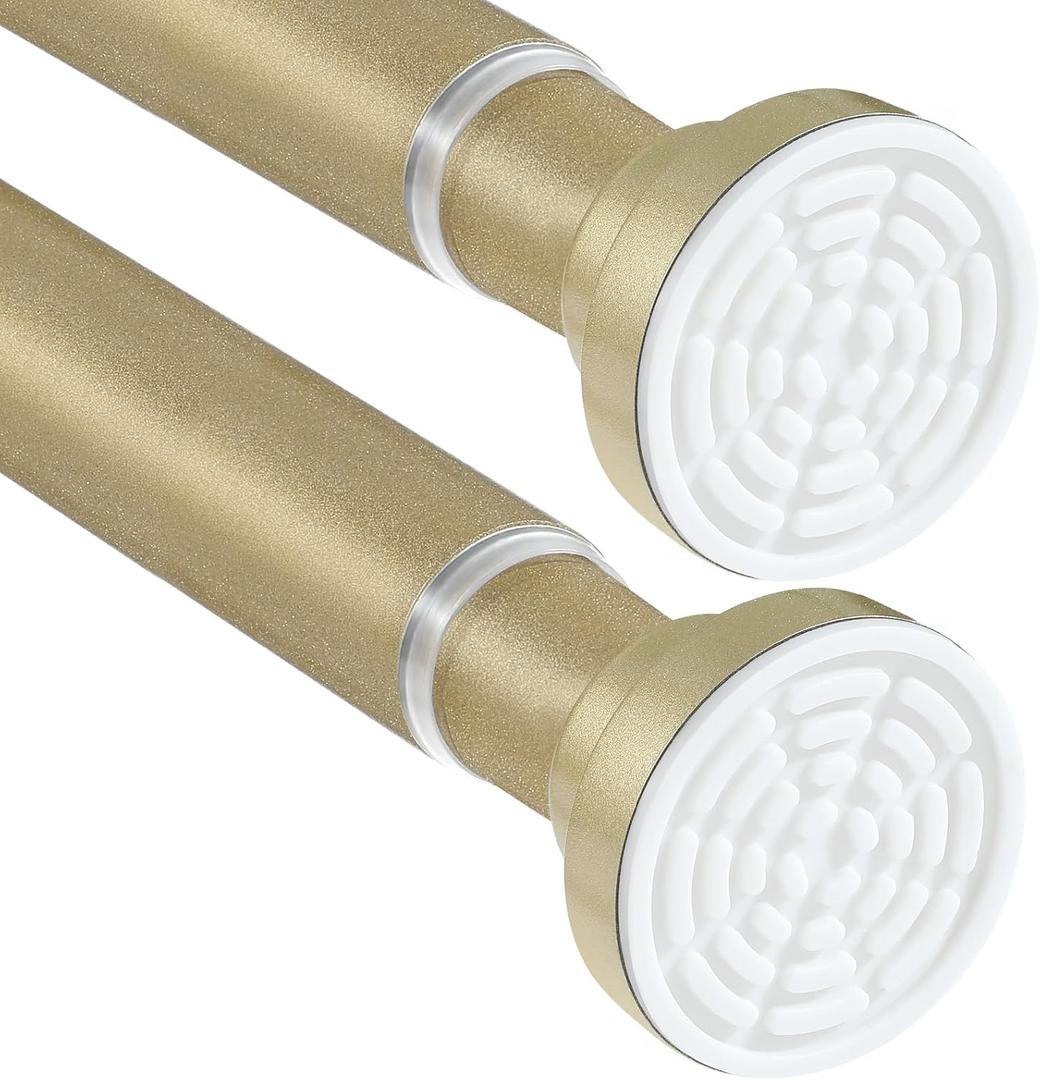 2 Pack Gold Shower Curtain Rods for Windows 28 to 48 inch Adjustable Shower Rod Spring Tension Curtain Rods No Drilling Extra Long Gold Curtain Rod Non Slip Shower Rods for Bathroom Window Cafe