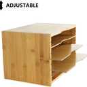 WKWKER File Organizer with 3 Adjustable Shelves Bamboo Document Letter Tray Paper File Sorter for Desktop Office Home Study Workstation Desk Storage Rack (Natural)