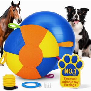 Herding Ball for Dogs Indestructible Giant Egg Large Horse Toys Durable Outside Play Big Calming Jumbo the Mellow Dog Soccer with Straps Yard Linflatable Balls Tetherball Water Yard