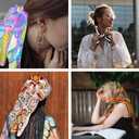 Floral Paisley Pattern Head Scarf Silk Feel Like Blue Vintage Flower Ethnic Folk Style Bandana Soft for Women Girls