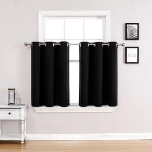 ChrisDowa Small Window Curtains for Kitchen and Bedroom - Grommet Short Thermal Insulated Room Darkening Curtains (2 Panels, Black, 36 x 24 Inch)