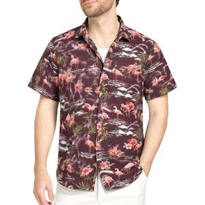 SSLR Pack Hawaiian Shirt for Men Flamingo Short Sleeve Casual Button Down Shirts Summer Beach Shirt (Purple, S)