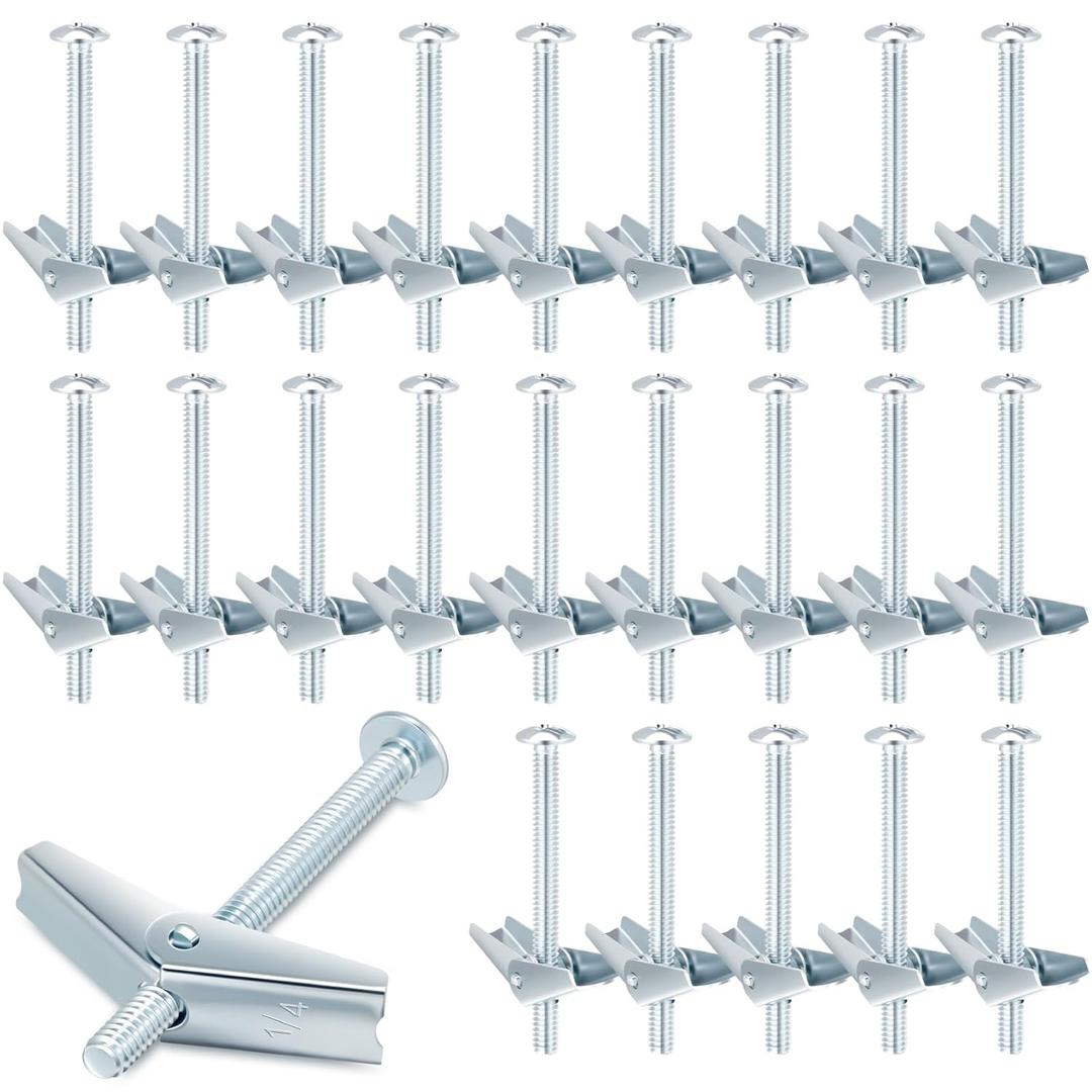 Yaocom 100 Pcs 1/4" x 3" Toggle Bolts Butterfly Screws Anchors Heavy Duty Wall Anchors for Drywall with Wing Nuts for Hanging Heavy Objects on Drywall