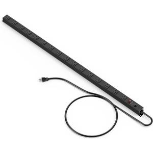 JUNNUJ Long Metal 16 Outlet Power Strip, Heavy Duty Power Strips Surge Protection 4800J with Circuit Breaker, 20a Wide Spaced Socket Wall Mount 5-15P Adapter High Amp 6-20R T-Slot 10FT Extension Cord (Black)