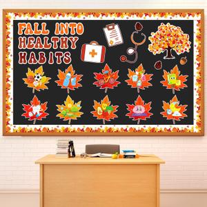 Containlol Thanksgiving Health Bulletin Board Set Fall into Healthy Habits Classroom Decorations Maple Leaves Healthy Theme Cutouts for Autumn Harvest Preschool Door Wall Decor Supplies