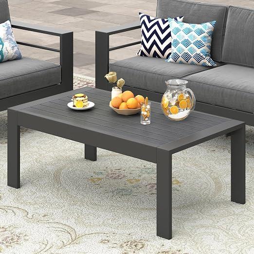 43" x 24" All-Weather Metal Outdoor Coffee Table - Khaki Frame